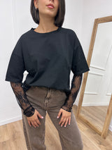 T-SHIRT MANICA PIZZO IOLANDA NERO SUSY MIX