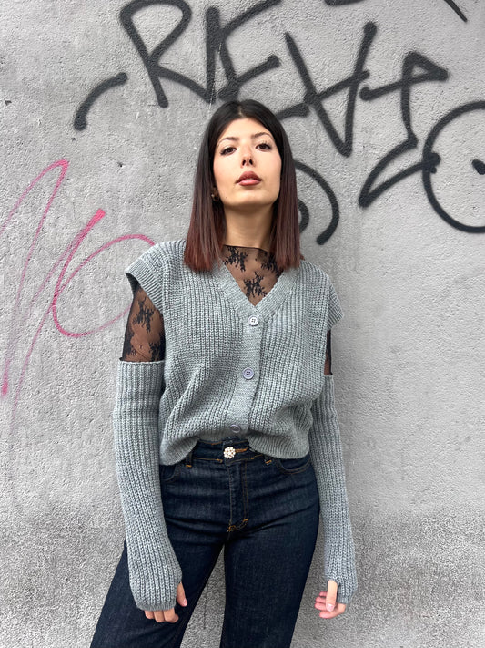 SUSY MIX GILET BOTTONI CON MANICOTTI BRIDGET GRIGIO