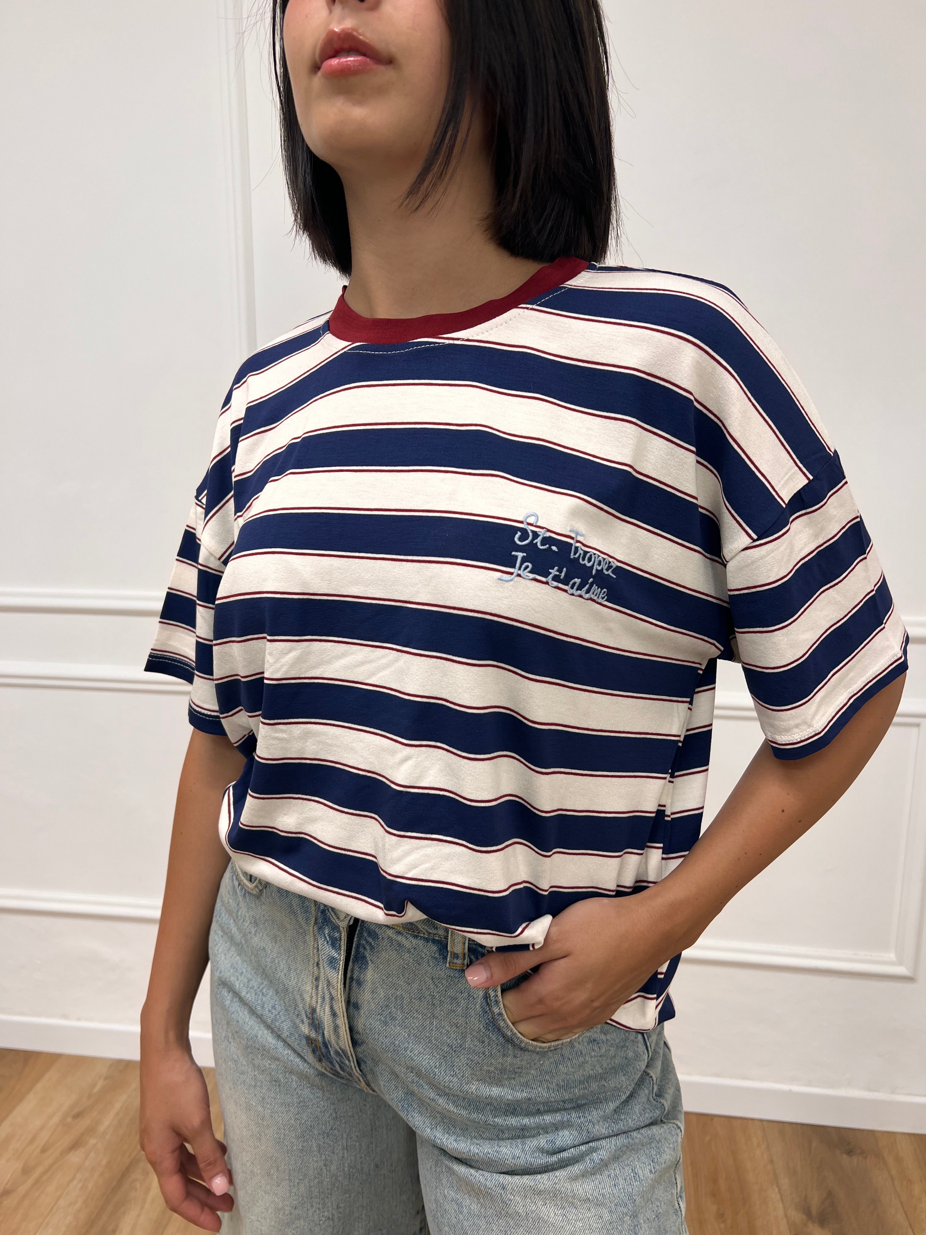 T-SHIRT M/C GIROCOLLO RIGHE  ST. TROPEZ BLU MOTEL