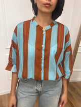 CAMICIA MUSSOLA COREANA RIGHE TABACCO/TURCHESE
