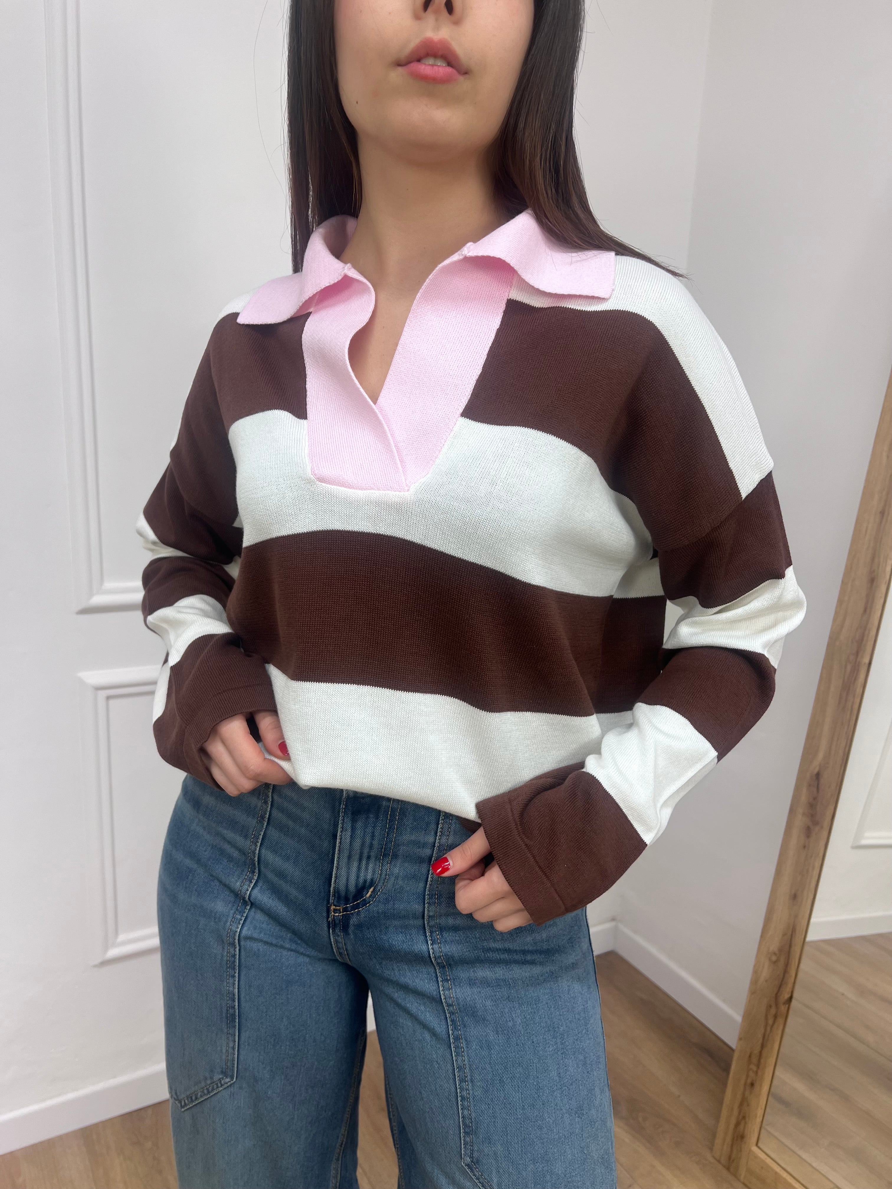 MAGLIA POLO  RIGATA M/LUNGA ANDREIA ROSA SUSY MIX