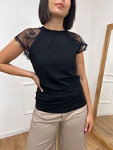 T-SHIRT FIT M/CORTA PIZZO  HELENA NERO SUSY MIX
