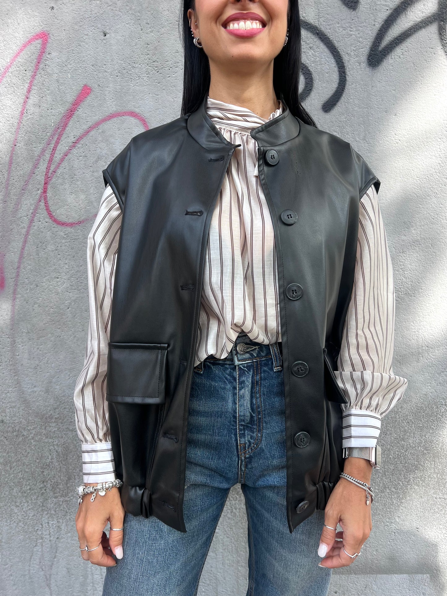 SUSY MIX BOMBER SMANICATO ECOPELLE ANAH NERO
