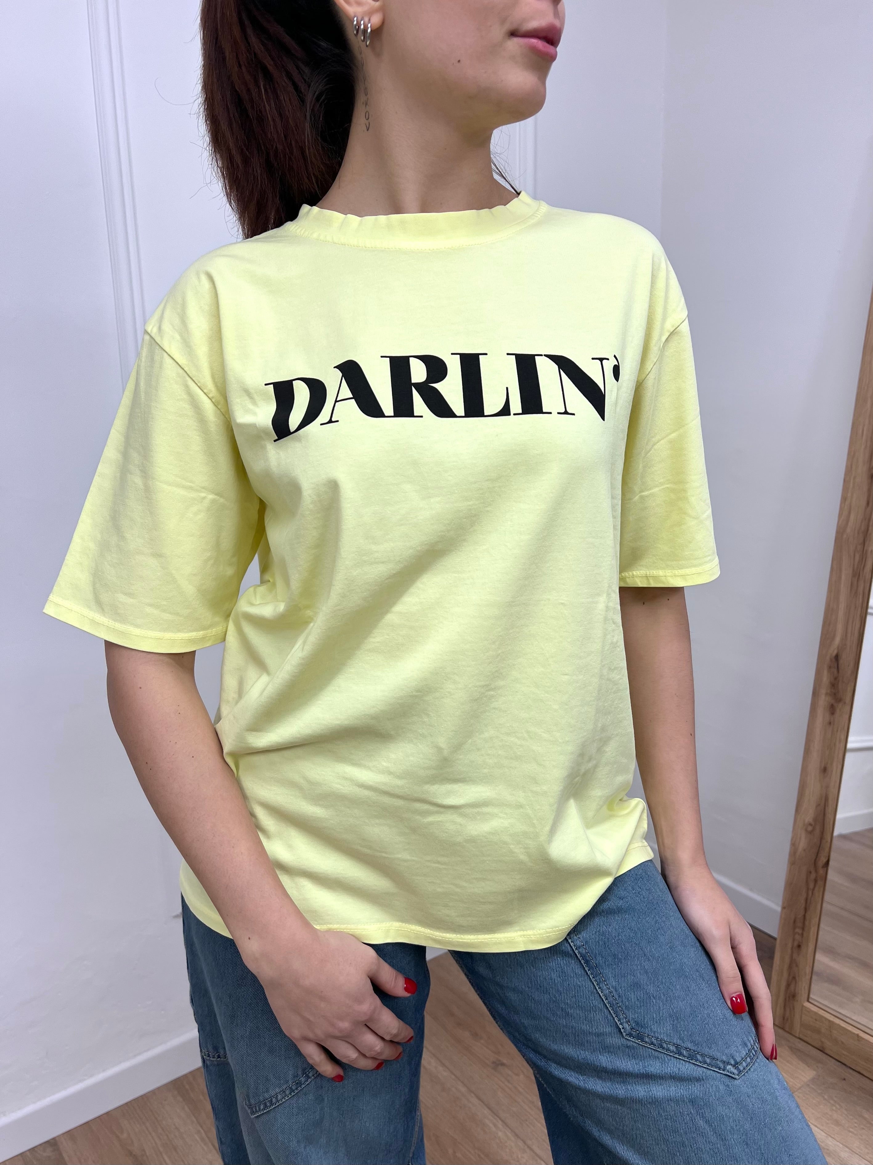 T-SHIRT M/C GIROCOLLO “DARLING” GIALLO SUSY MIX