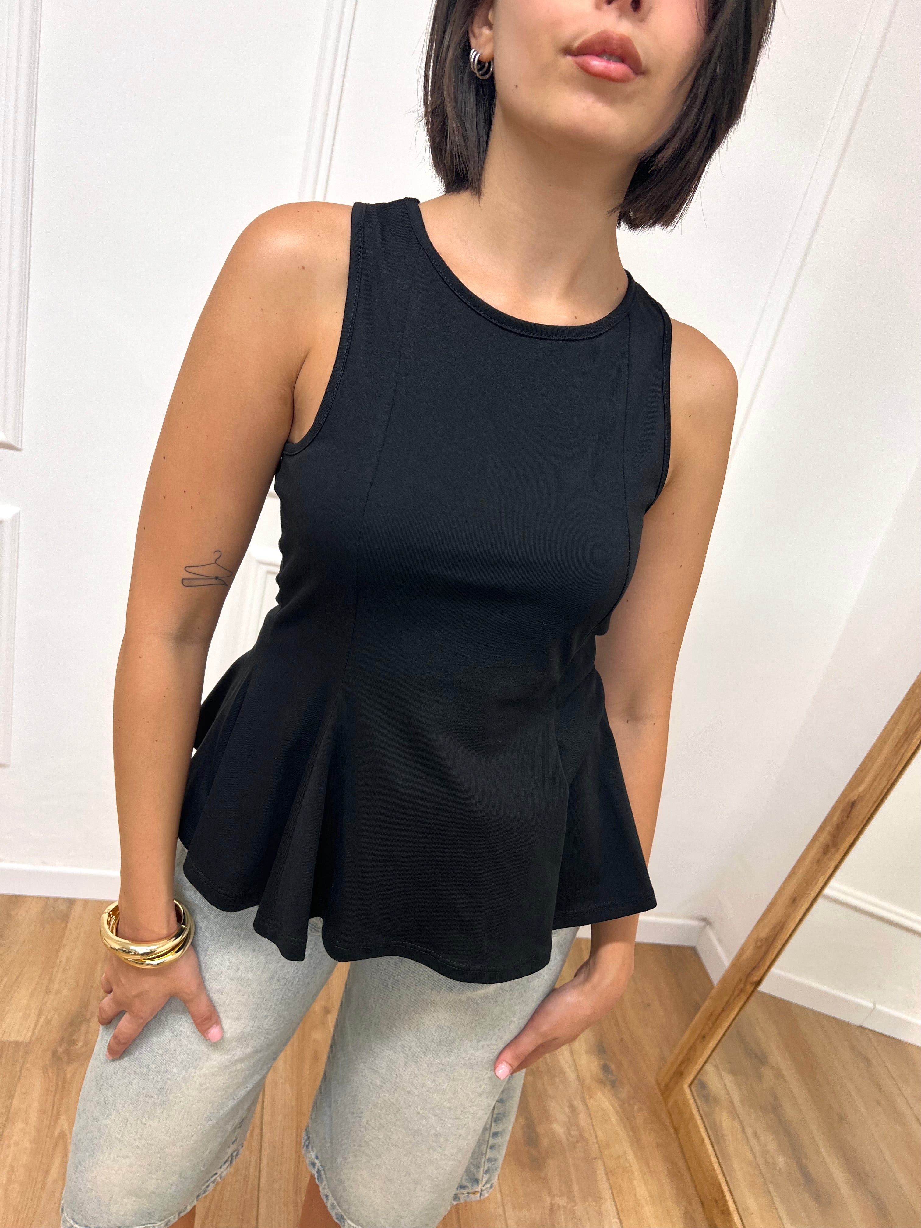 CANOTTA VOGATORE PEPLUM BERRY NERO SUSY MIX