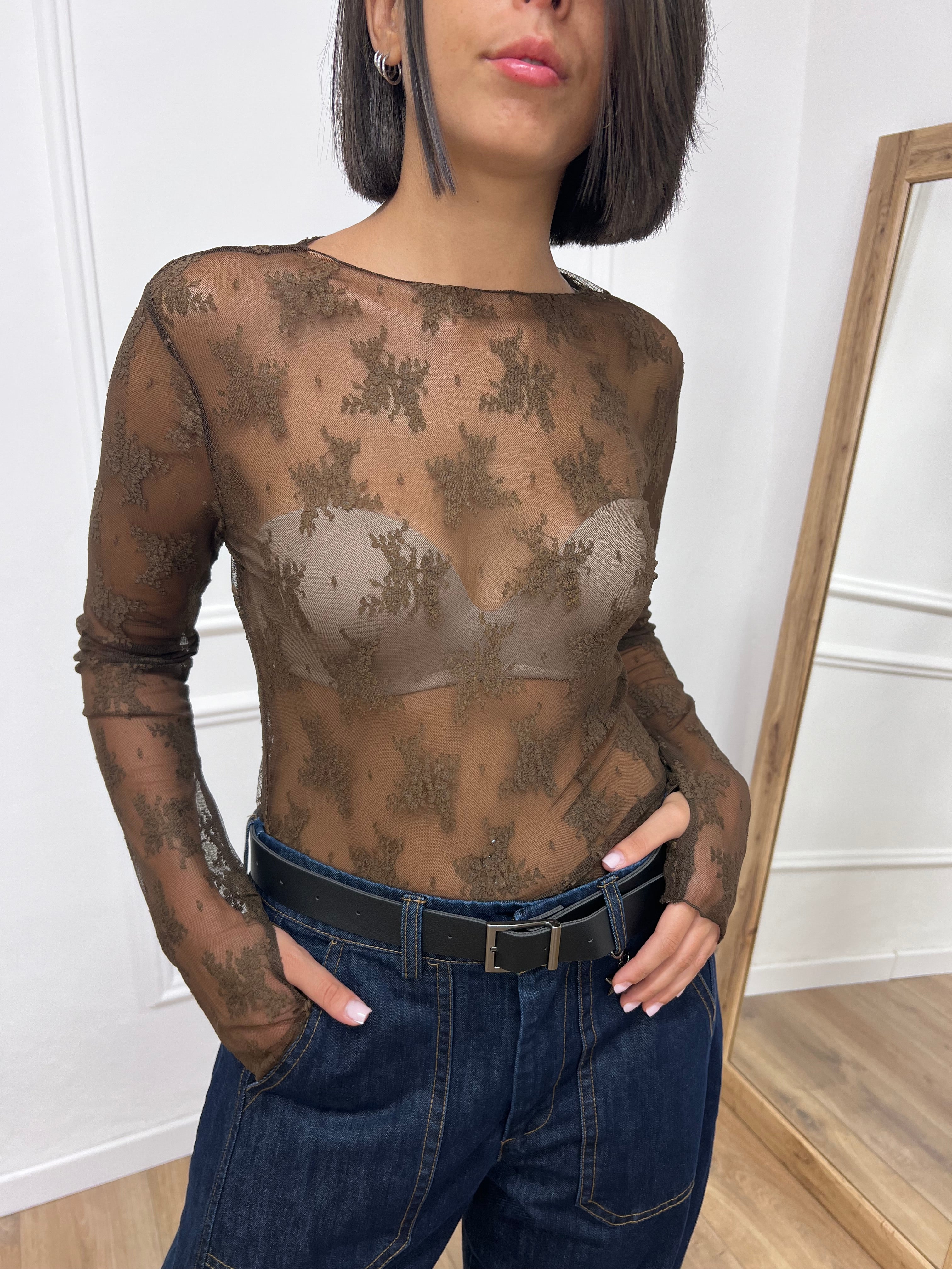 MAGLIA PIZZO MANICOTTI ROBERTA MOKA SUSY MIX