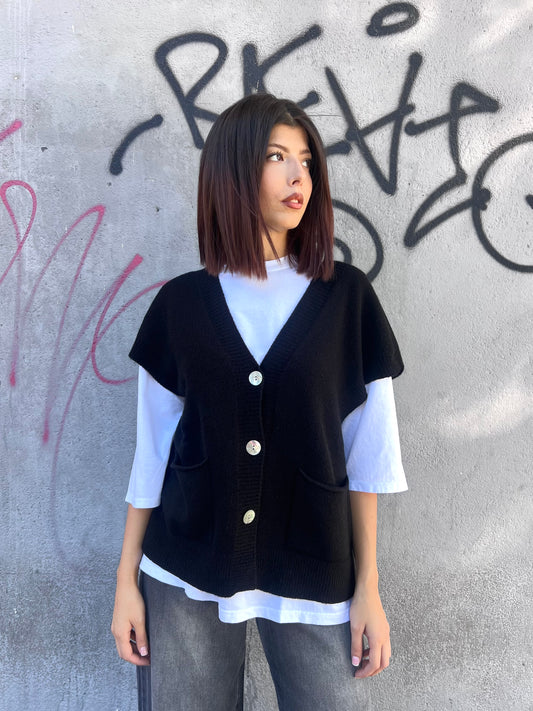 SUSY MIX GILET “SCOLLO V” BOTTONI TERESA NERO
