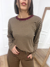 MAGLIA SCATOLA RIGHE COLLO CONTRASTO MORO SUSY MIX