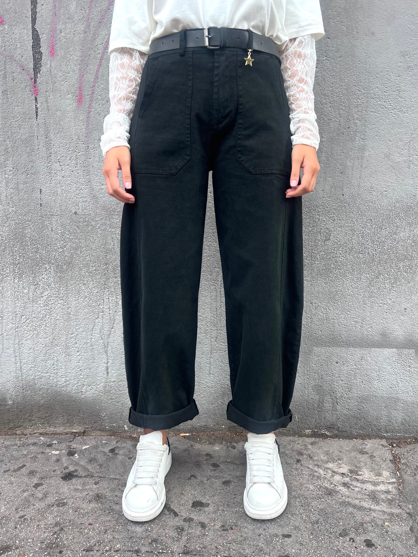 SUSY MIX PANTALONE VITA ALTA BALLON STELLINA NERO