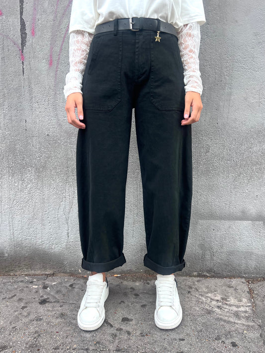 SUSY MIX PANTALONE VITA ALTA BALLON STELLINA NERO