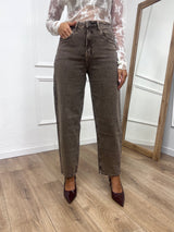 DENIM VITA REGOLARE BARREL CROPPED CINZIA MOKA