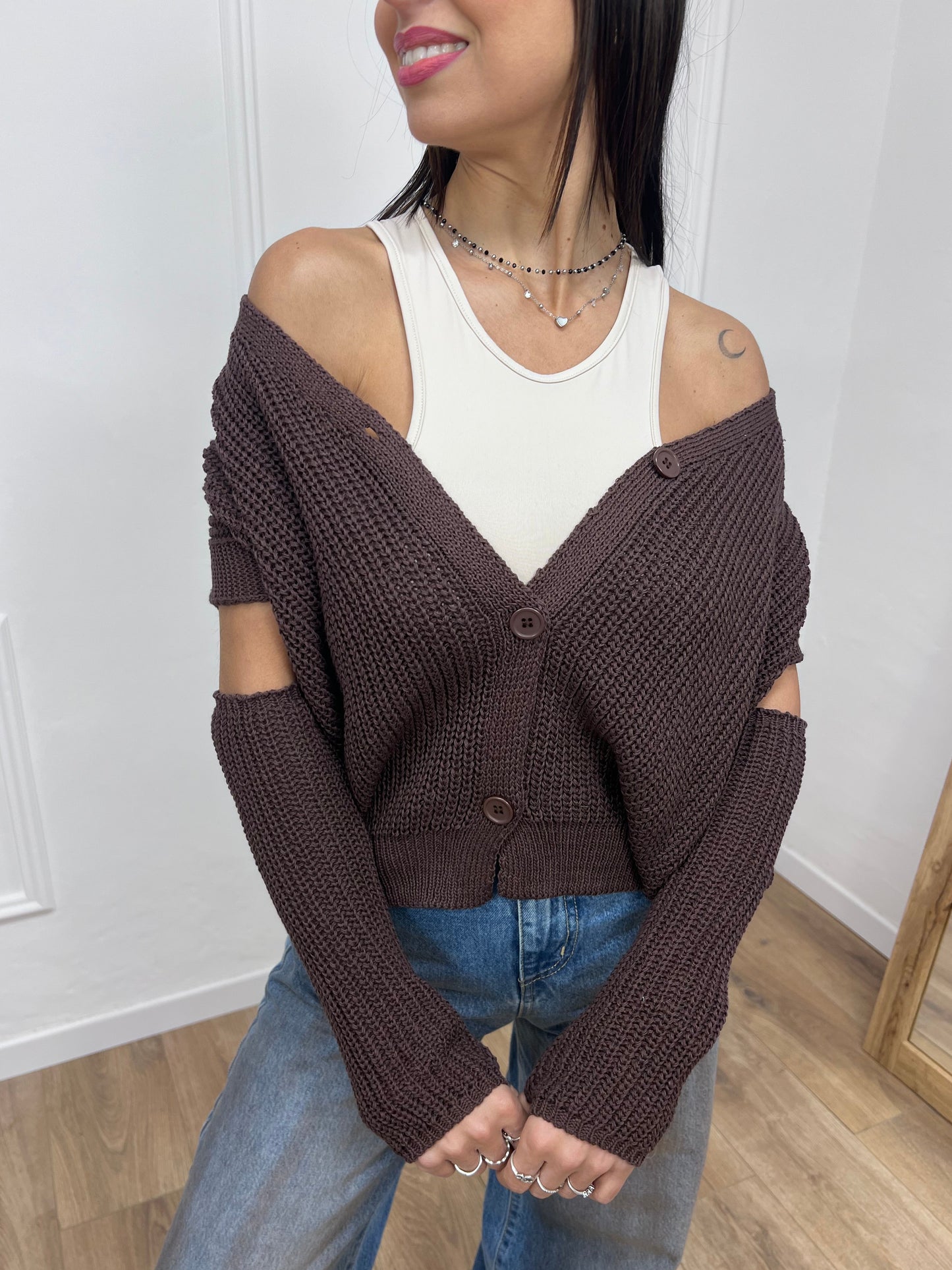 SUSY MIX GILET FILO BOTTONI CON MANICOTTI ADELE MORO