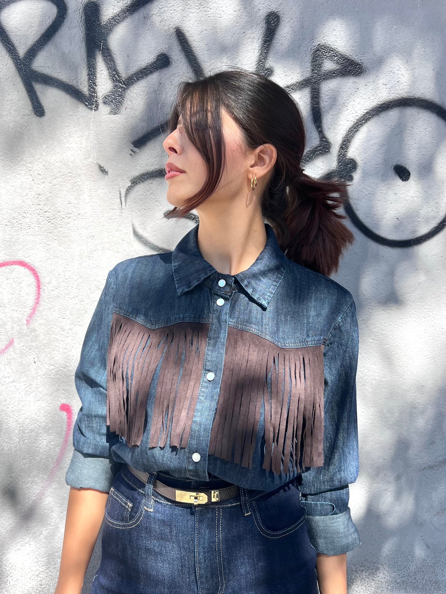 SUSY MIX CAMICIA DENIM FRANGE DESY BLU
