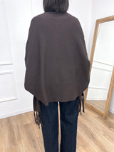 MANTELLA IN MAGLIA SPERTA CON FRANGE MORO SUSY MIX