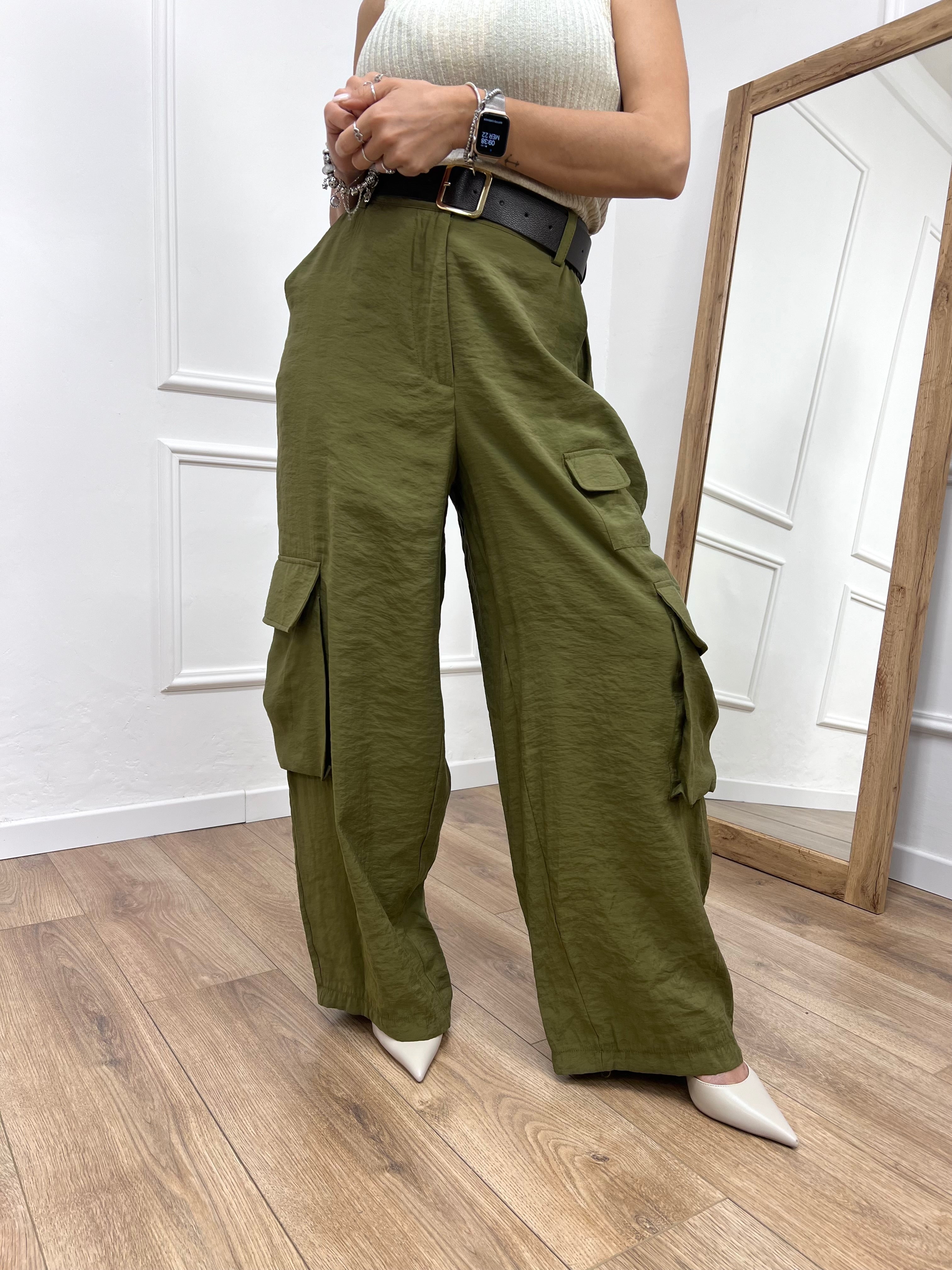 PANTALONE VITA ALTA CARGO ELIA MILITARE SUSY MIX