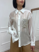 CAMICIA CON TASCA A TOPPA PAILLETTES MIRA LATTE SUSY MIX
