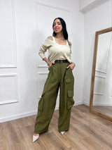PANTALONE VITA ALTA CARGO ELIA MILITARE SUSY MIX