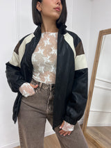 BOMBER LUNGO INSERTI TRE COLORI ADELE NERO SISY MIX