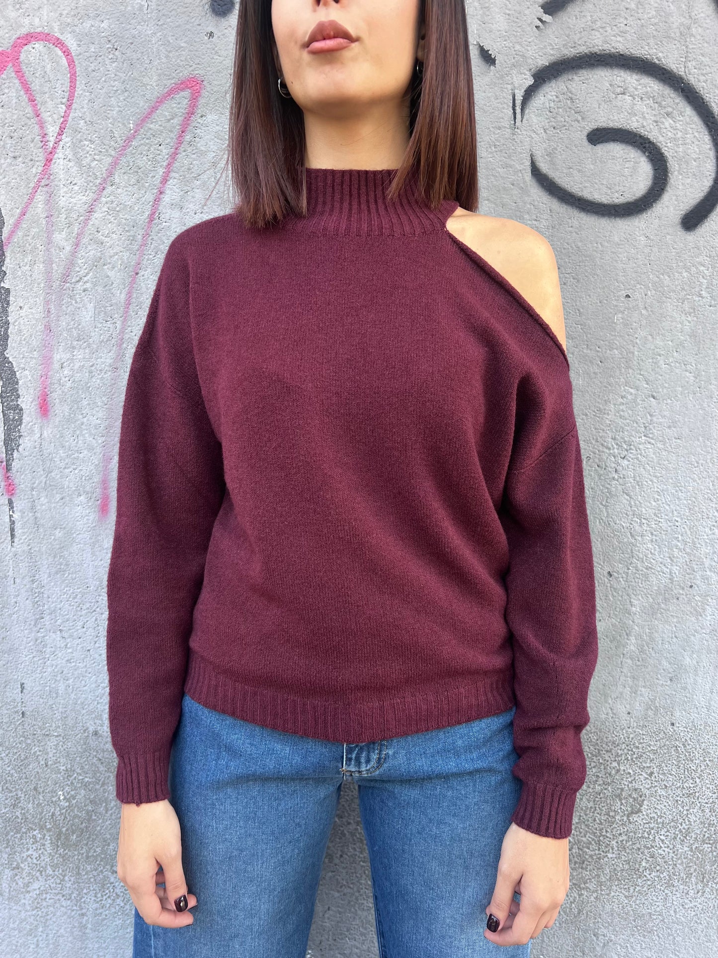 SUSY MIX MAGLIA CUT OUT COLLO NENA VINO