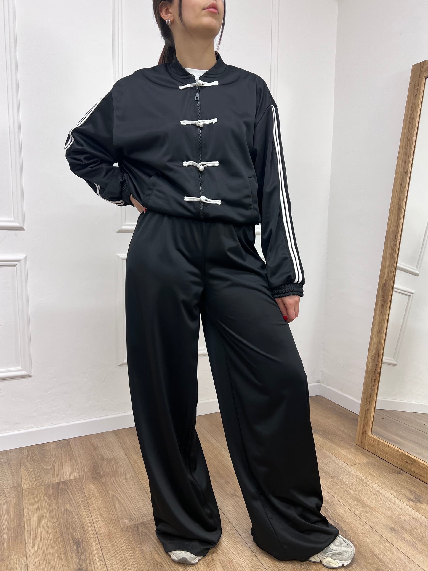 SUSY MIX PANTALONE PALAZZO ACETATO BANDE JOSY NERO