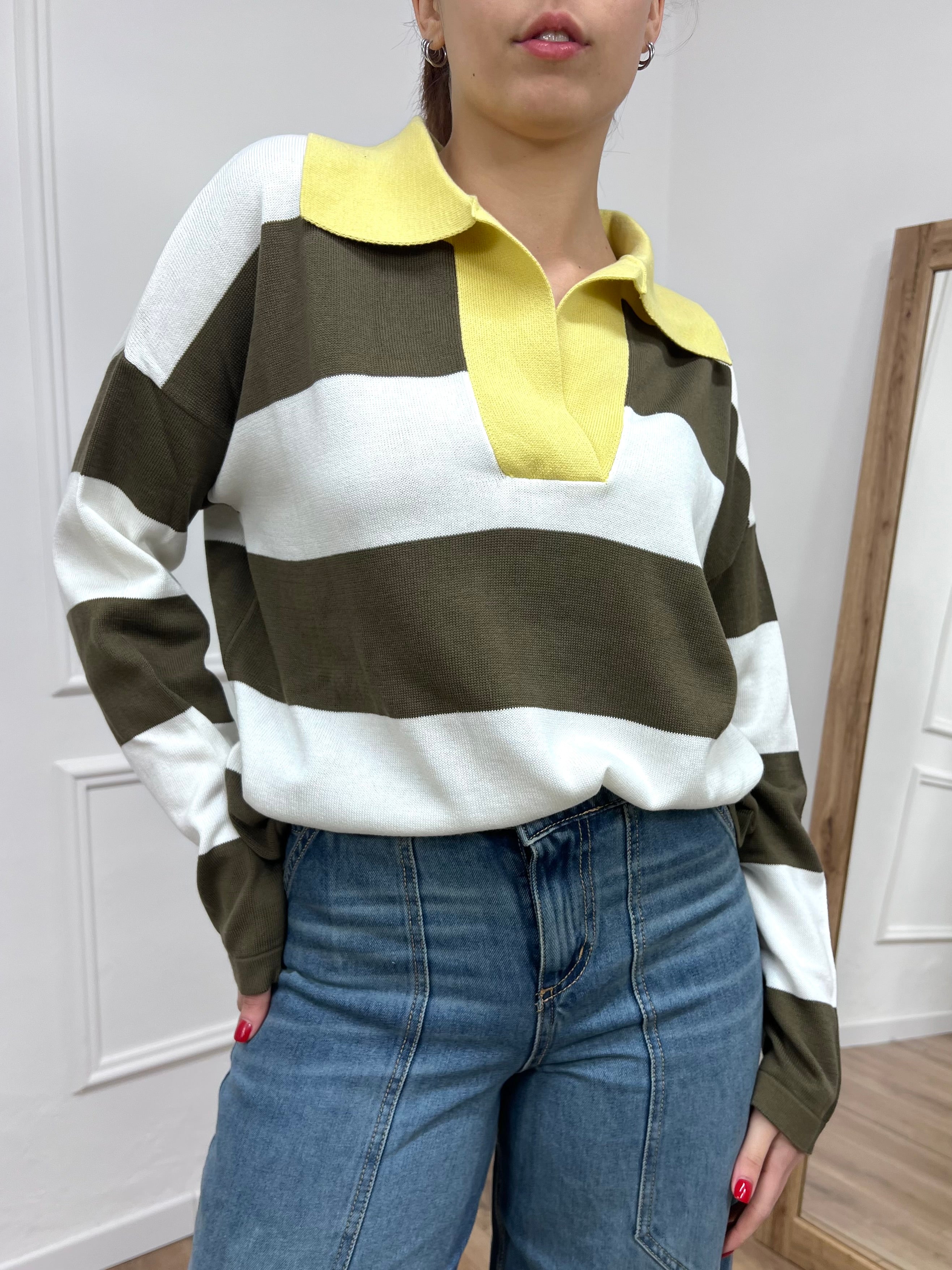 MAGLIA POLO RIGATA M/LUNGA ANDREIA MILITARE SUSY MIX