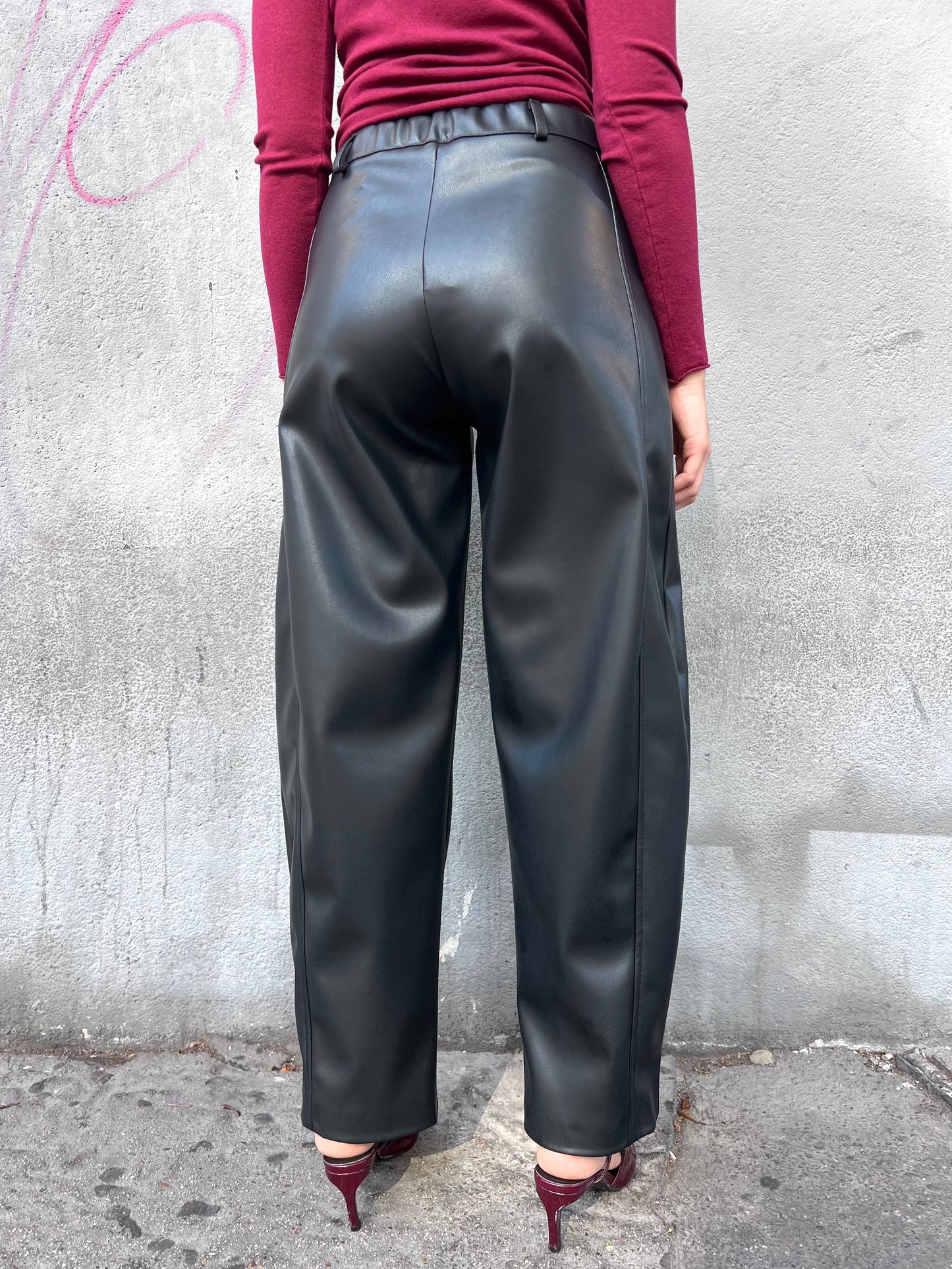 SUSY MIX PANTALONE VITA ALTA ECOPELLE BALLON SELENIA NERO
