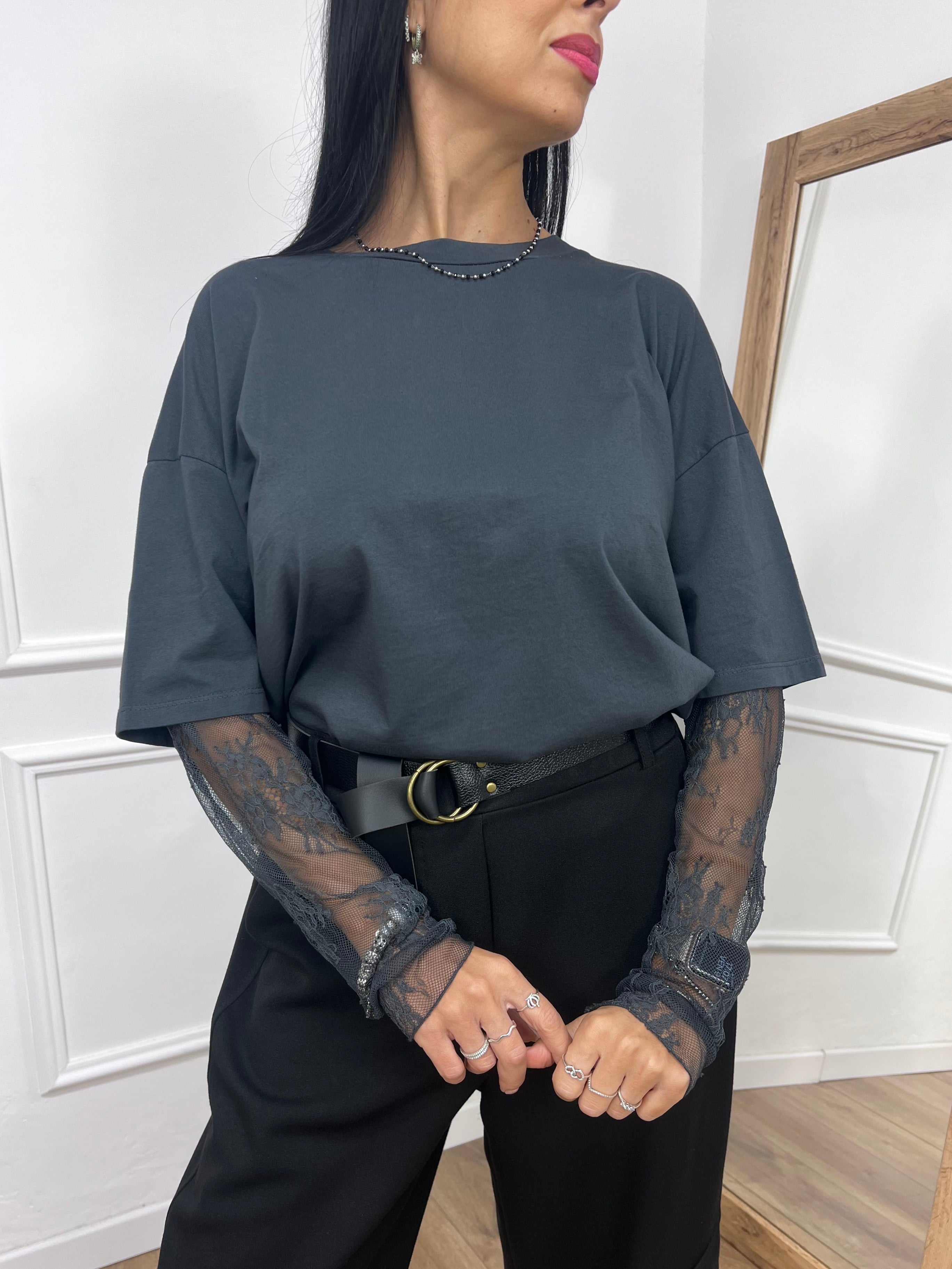 T-SHIRT MANICA PIZZO IOLANDA PIOMBO SUSY MIX