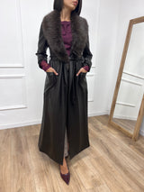 CAPPOTTO LUNGO ECOPELLE COLLO PELLICCIA MORO SUSY MIX