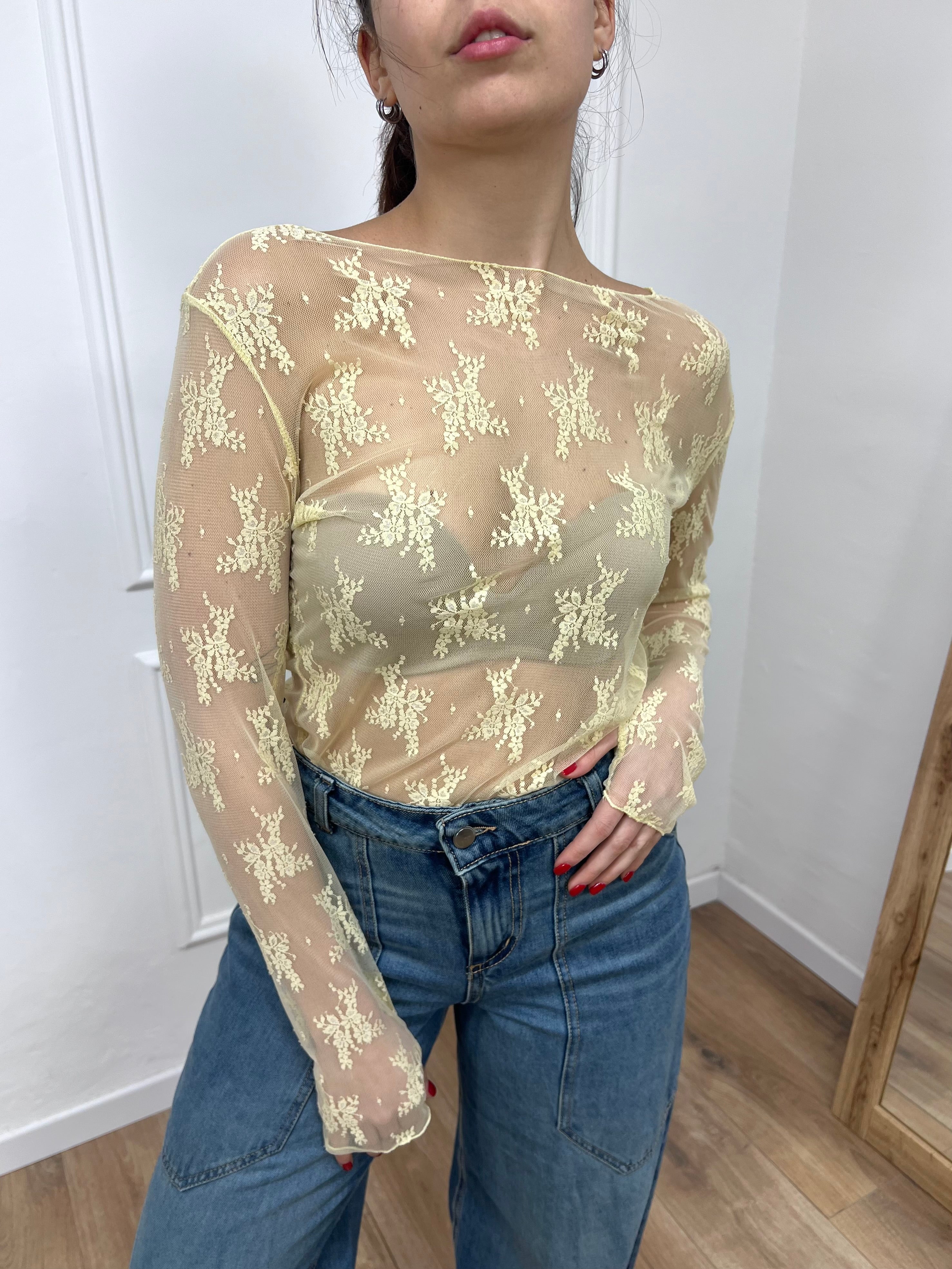MAGLIA PIZZO MANICOTTI ROBERTA GIALLO SUSY MIX