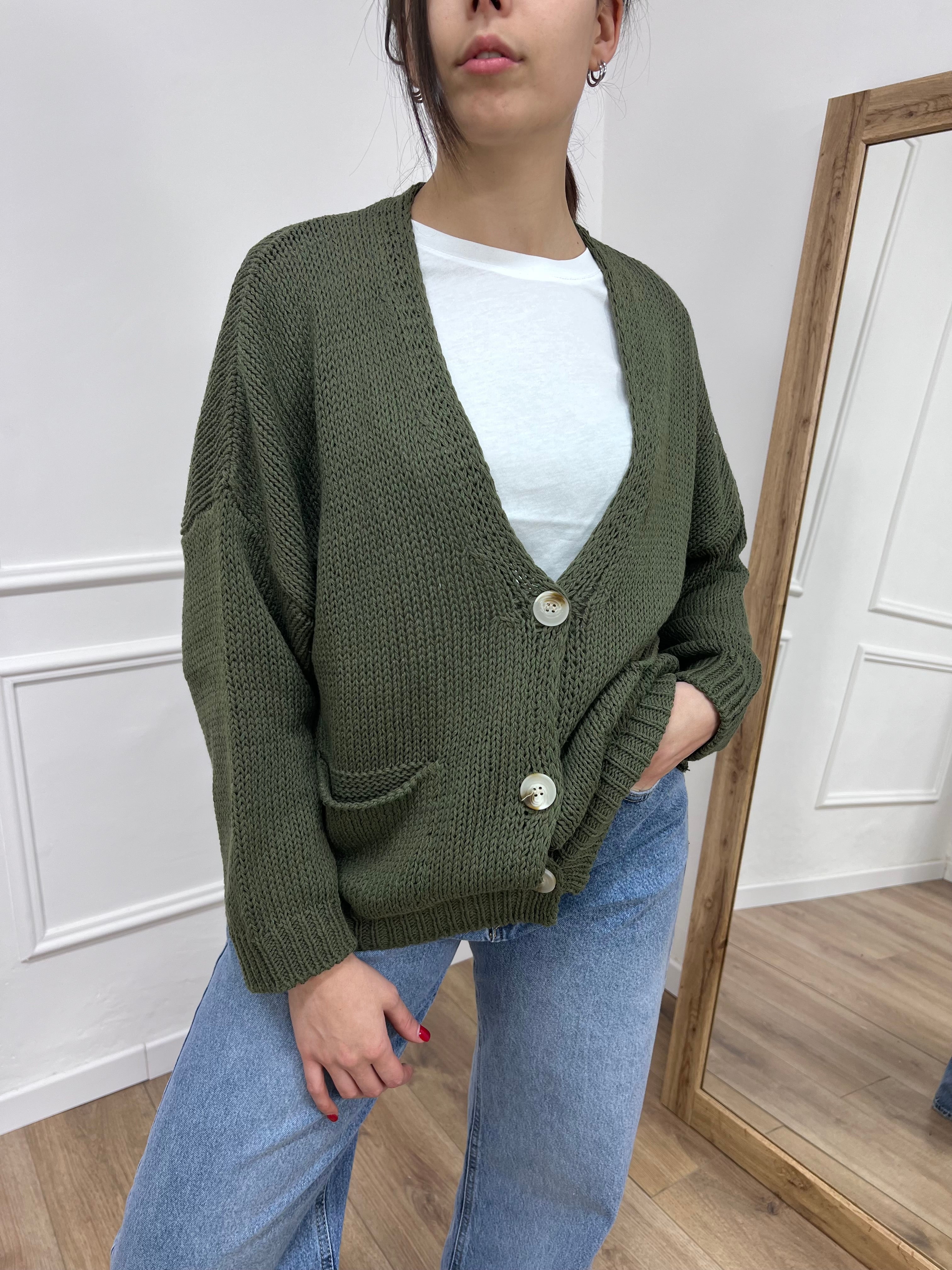 CARDIGAN FILO OVER TASCHE BENEDETTA VERDE SUSY MIX