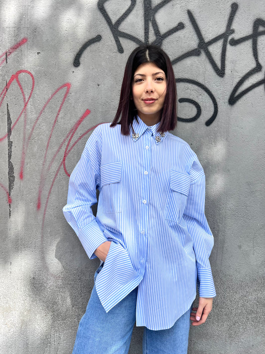 SUSY MIX CAMICIA OVER RIGHE GIOIELLO BARBARA CIELO