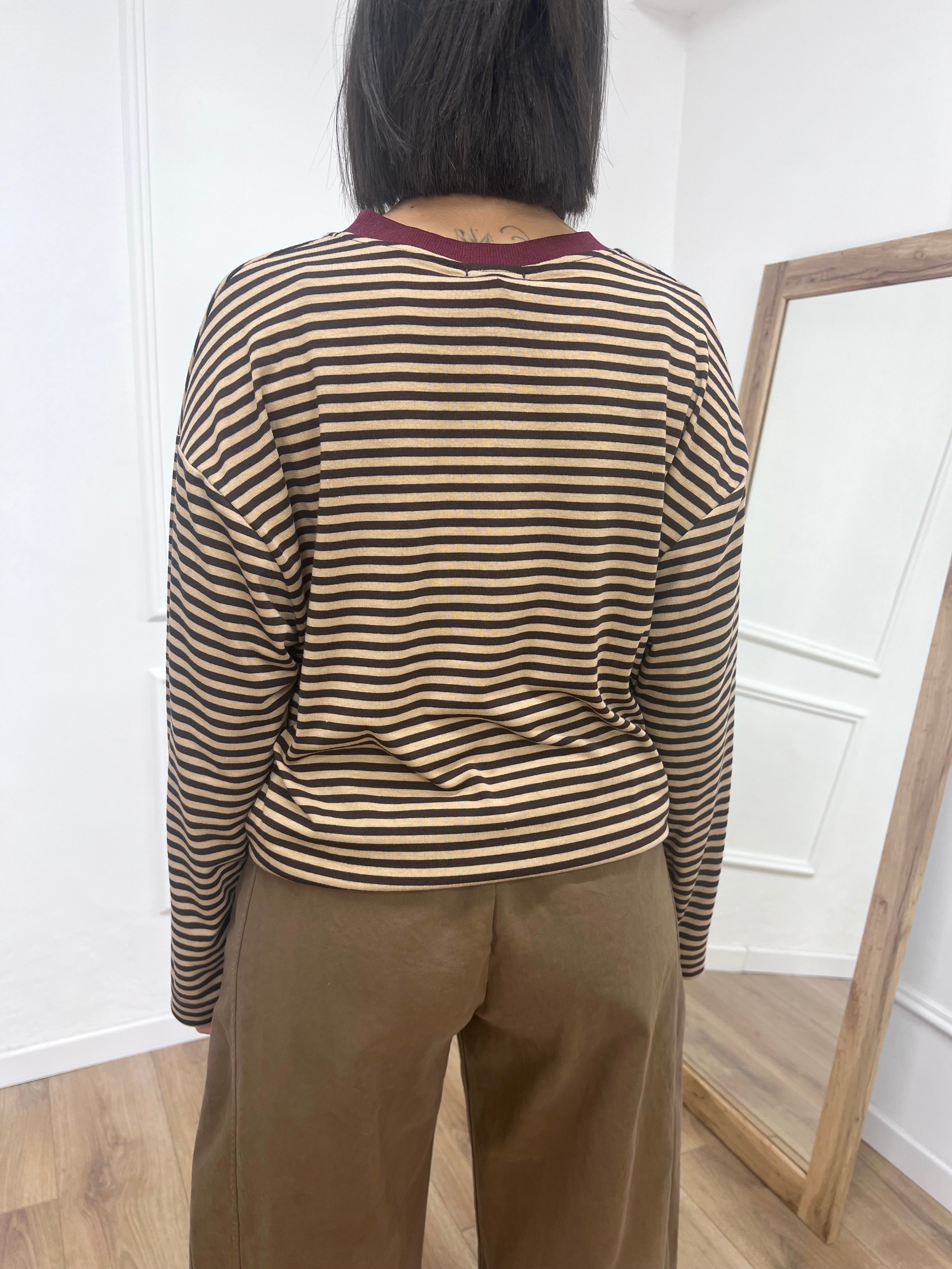 MAGLIA SCATOLA RIGHE COLLO CONTRASTO MORO SUSY MIX