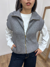 GILET IN MAGLIA A COSTE CON CERNIERA GRIGIO SUSY MIX
