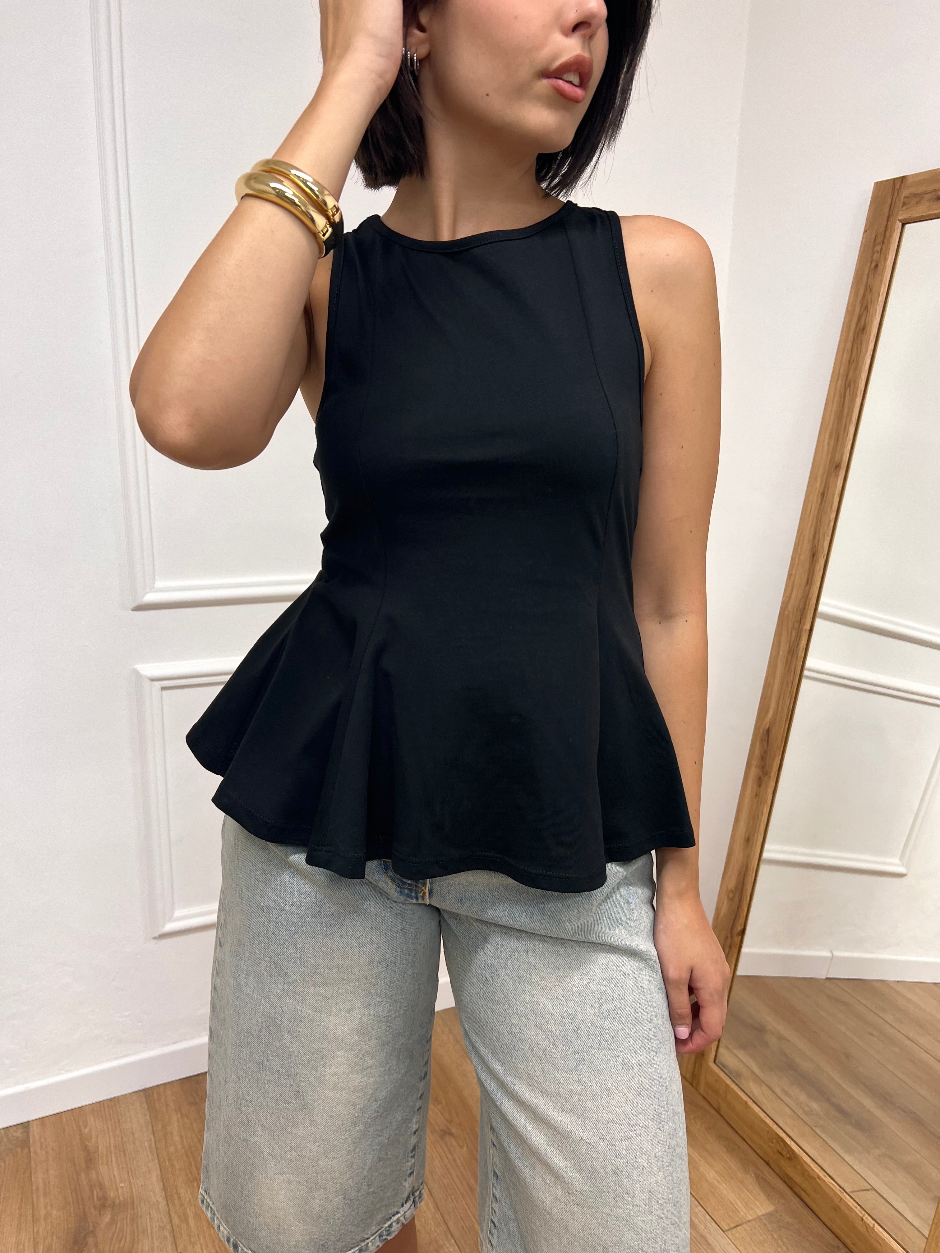 CANOTTA VOGATORE PEPLUM BERRY NERO SUSY MIX