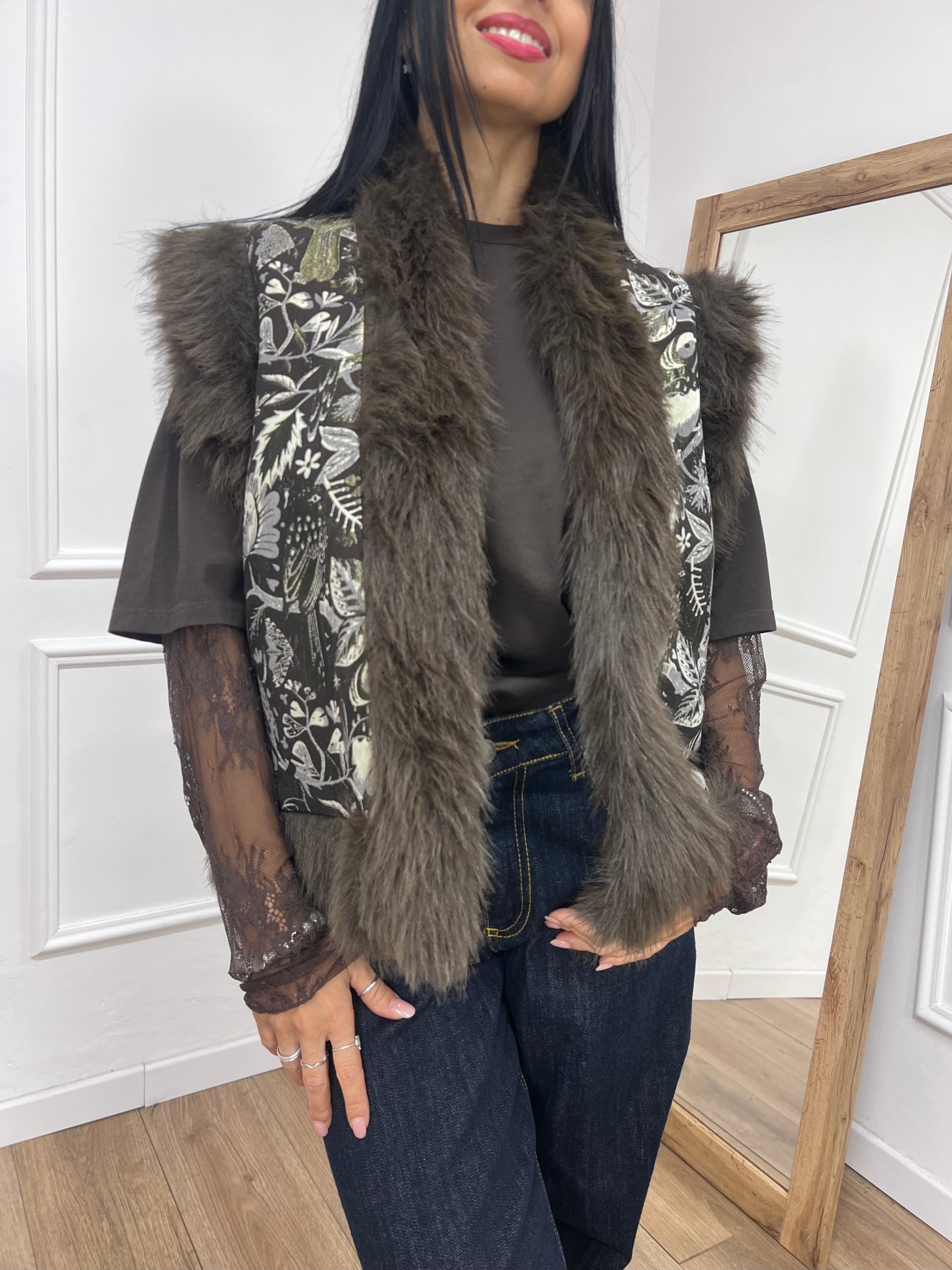 GILET JACQUARD & ECOFUR MORO SUSY MIX