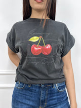 T-SHIRT WASHED STAMPA CHERRY GRAFITE SUSY MIX