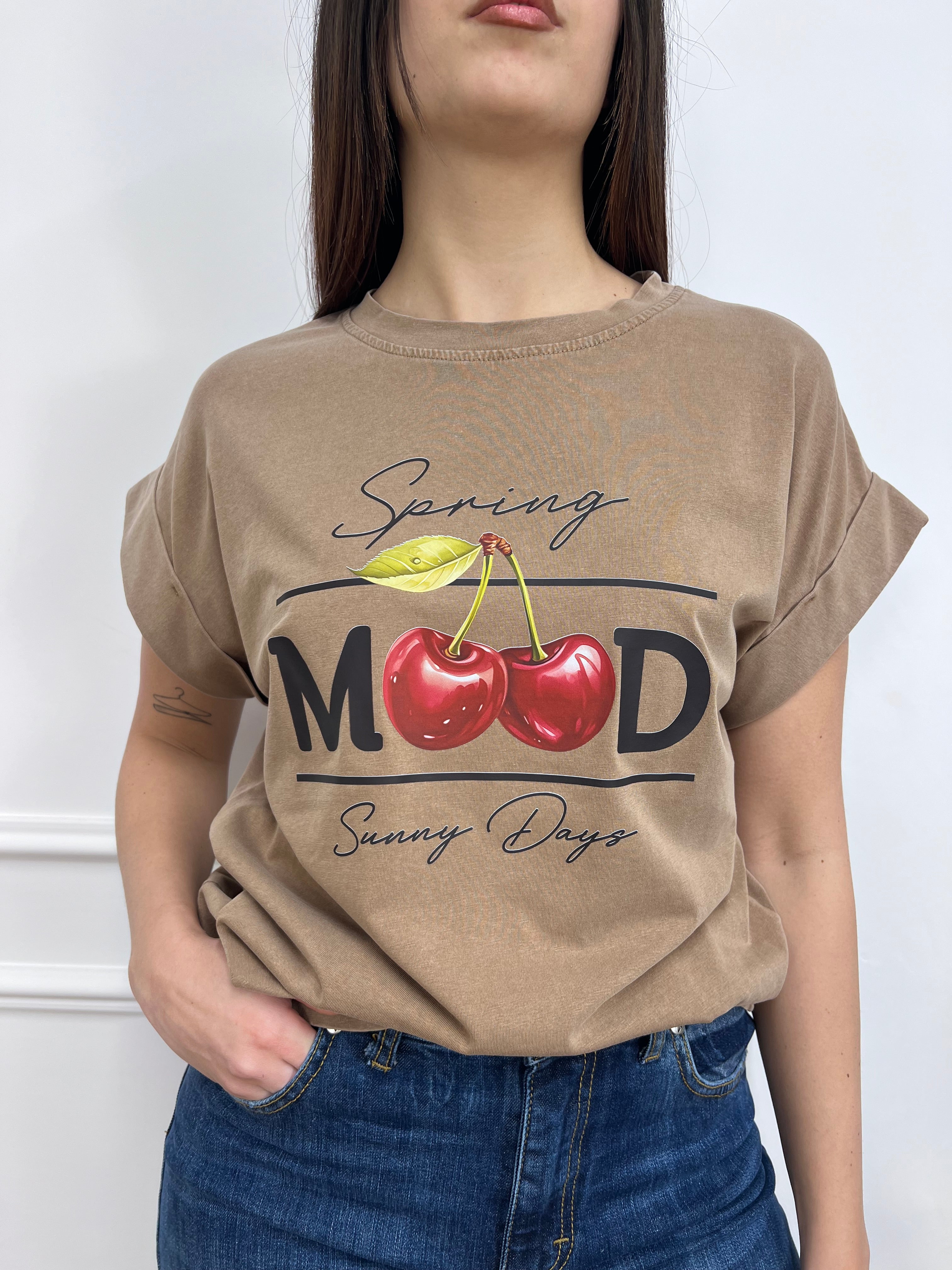 T-SHIRT WASHED STAMPA CHERRY SABBIA SUSY MIX