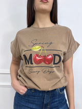 T-SHIRT WASHED STAMPA CHERRY SABBIA SUSY MIX