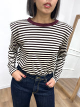 MAGLIA SPALLINE RIGATA COLLO CONTRASTO MORO SUSY MIX