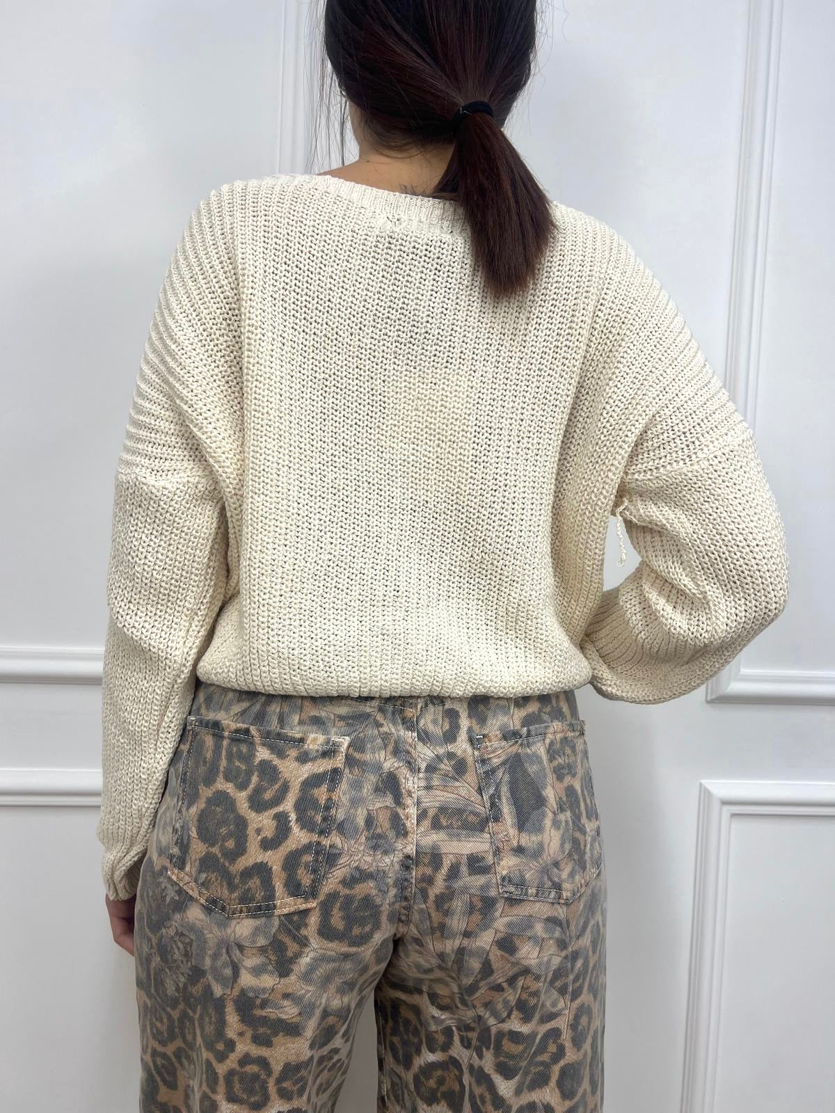 SUSY MIX CARDIGAN CROP FILO BOTTONI GIOIELLO MORENA CREMA