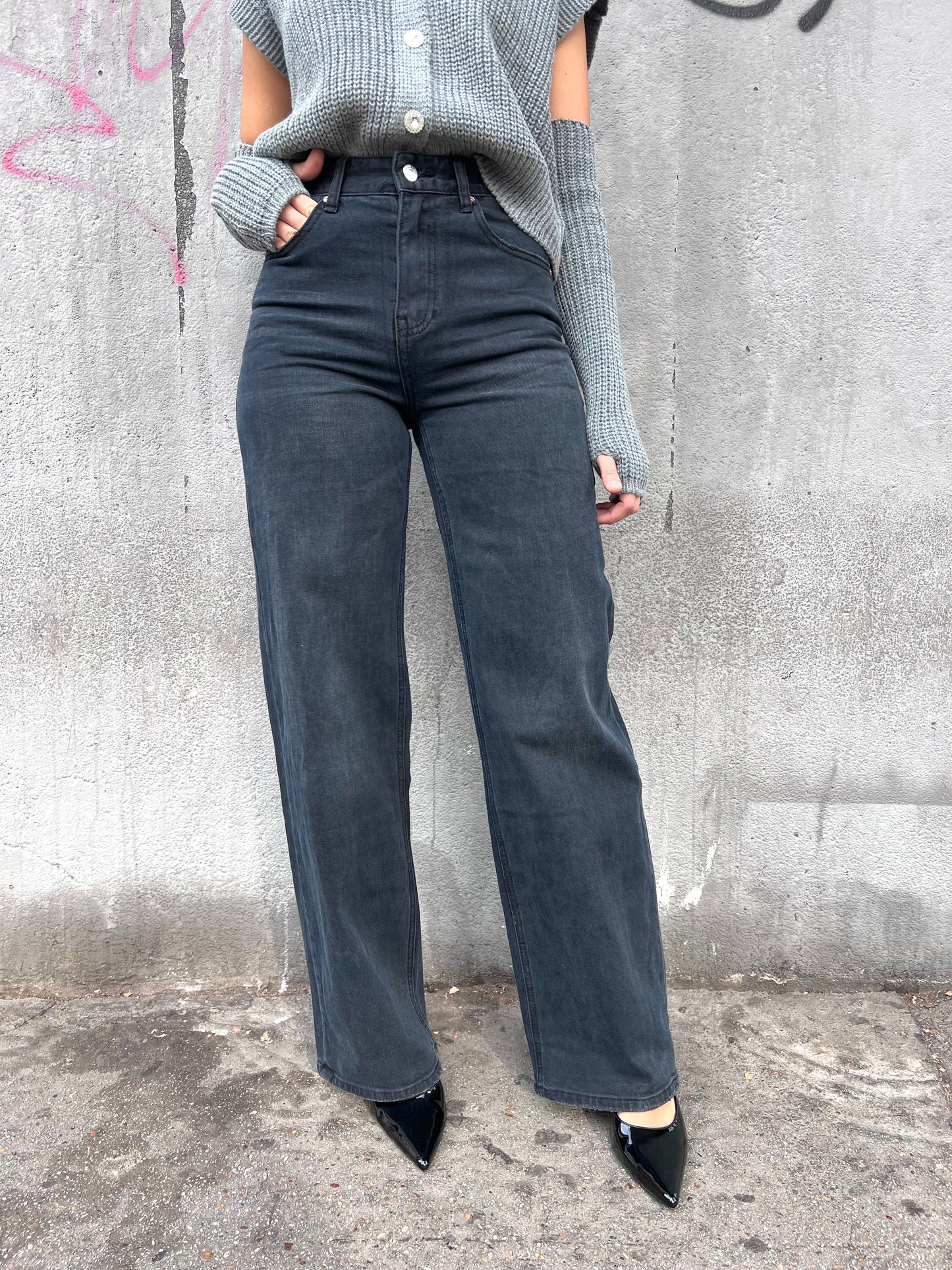 DENIM VITA ALTA FULL LENGHT NERO