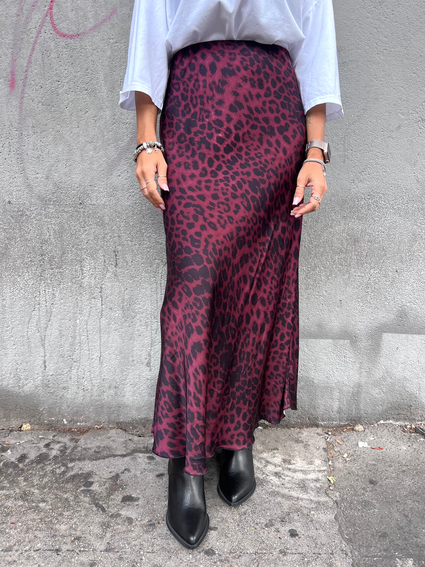 SUSY MIX GONNA LUNGA SATIN MACULATA VINO
