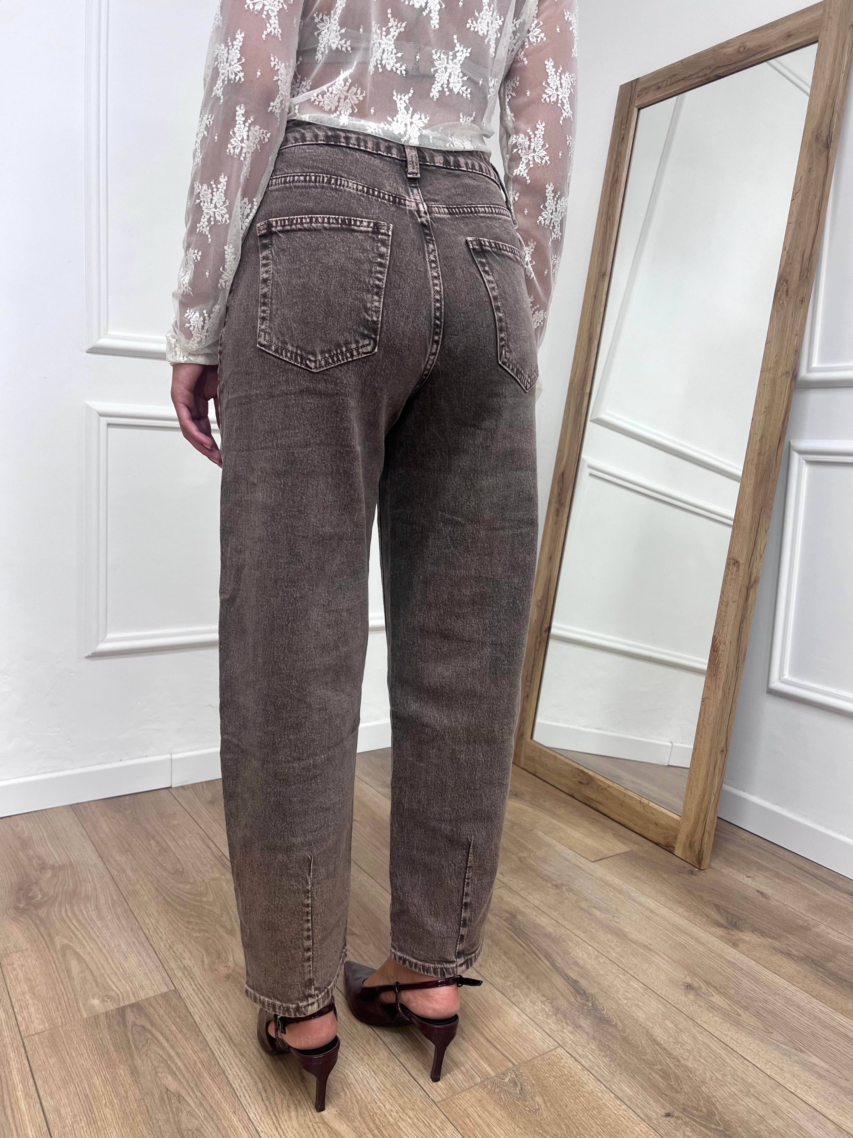 DENIM VITA REGOLARE BARREL CROPPED CINZIA MOKA