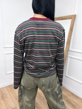 T-SHIRT GIROCOLLO RIGATA MANICA CAMPANA VERDE SUSY MIX