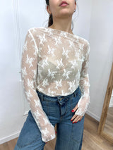 MAGLIA PIZZO MANICOTTI ROBERTA LATTE SUSY MIX