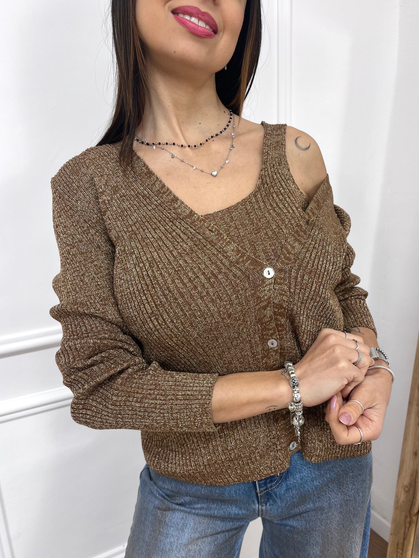 SUSY MIX CARDIGAN BOTTONCINI COSTE LUREX MALEN MORO