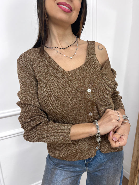 SUSY MIX CARDIGAN BOTTONCINI COSTE LUREX MALEN MORO