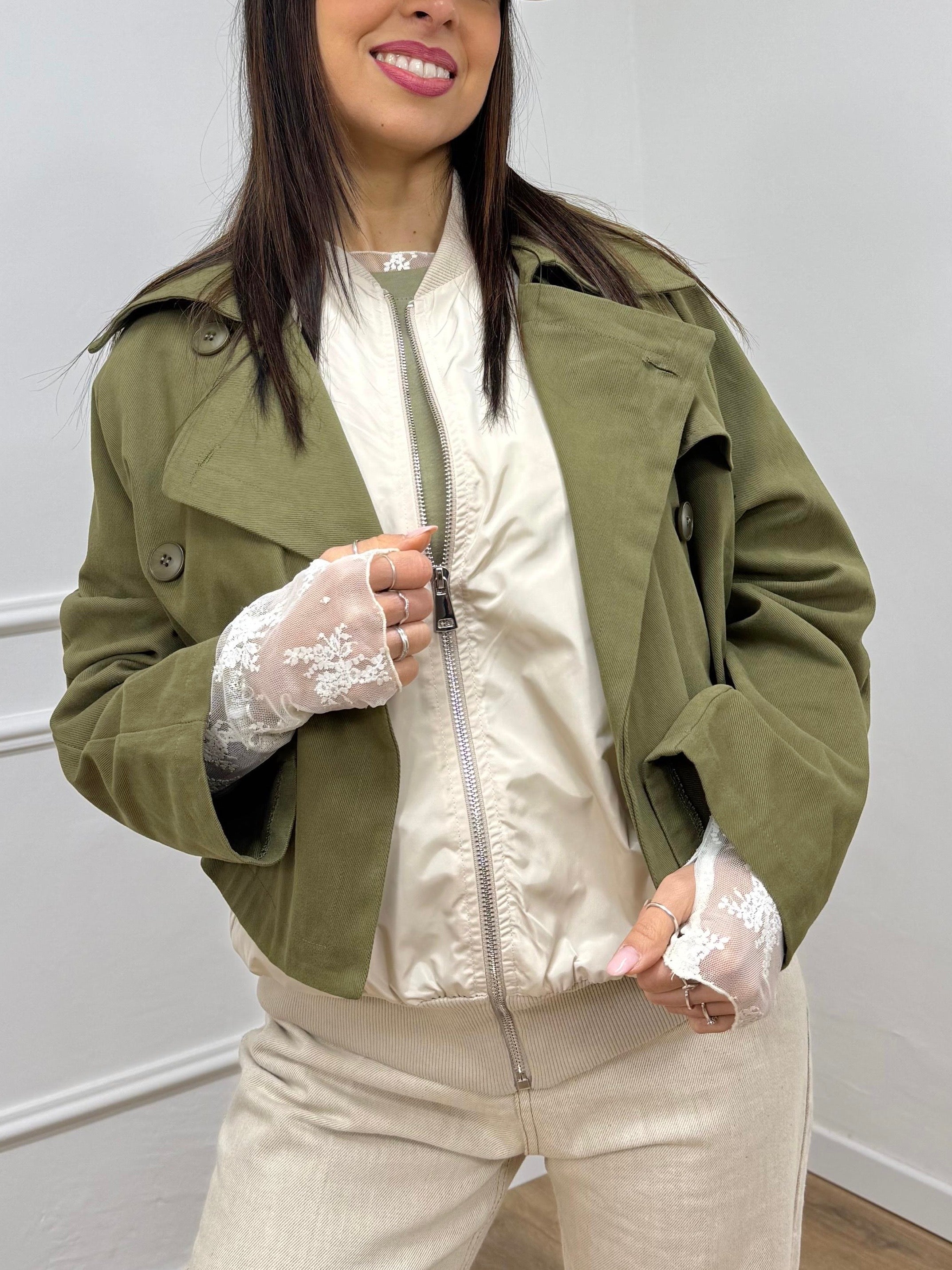 TRENCH CORTO CON GILET MILITARE SUSY MIX
