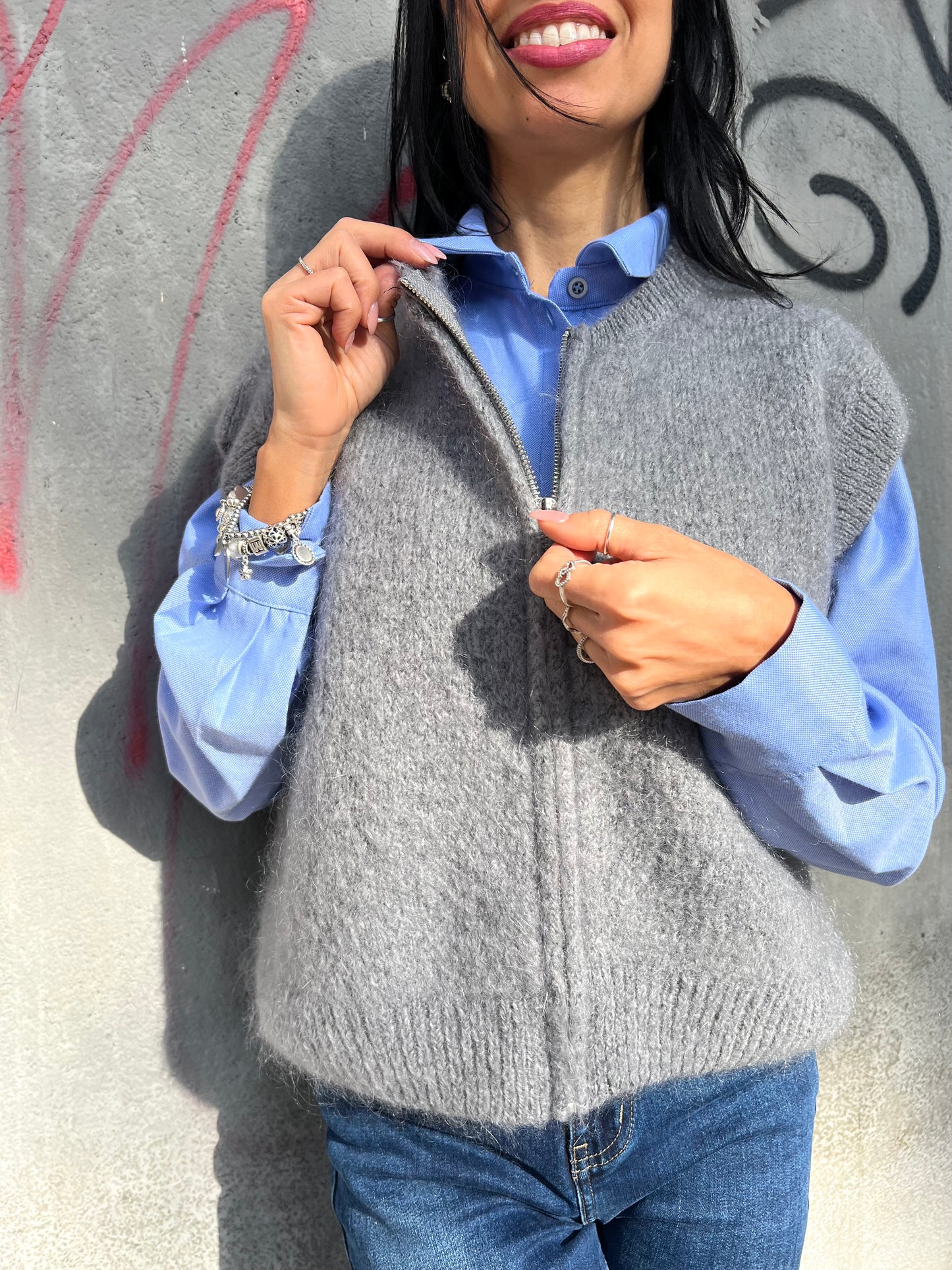 GILET COLLO GIRO CON CERNIERA DEBBY GRIGIO