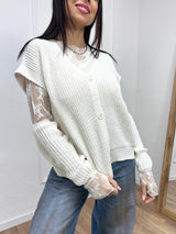 GILET FILO BOTTONI MANICOTTI ADELE LATTE SUSY MIX